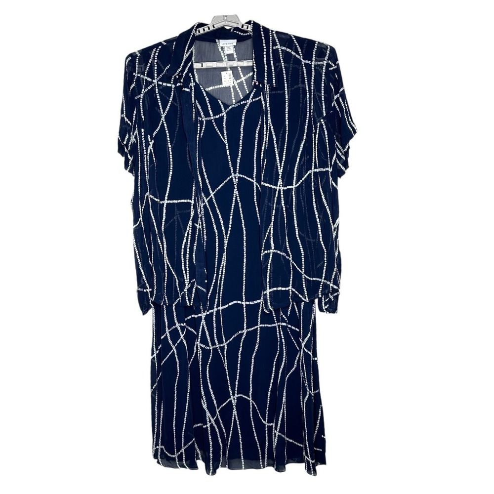Avenue Womens 30-32 Blueโ 2 Piece Maxi Dress Set Navy Blue White Abstract NEW